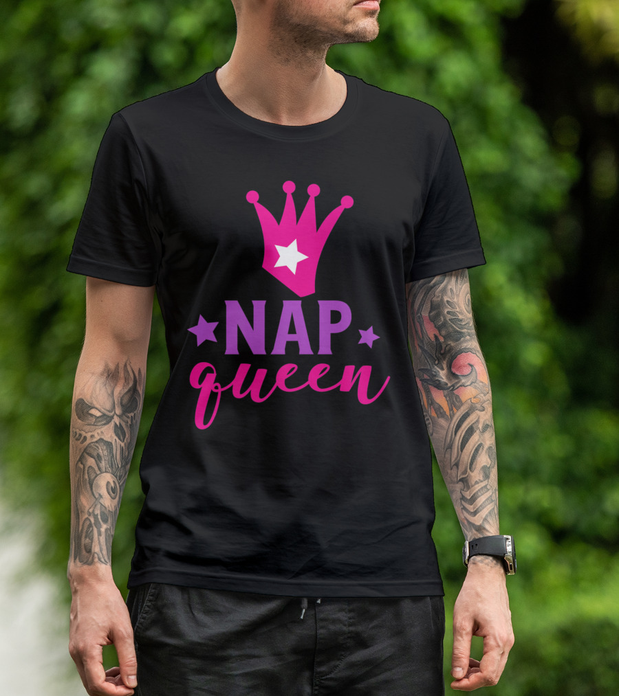 Nap Queen Funny Napping Sleeping Sleepyhead Pink Crown Star T-Shirt