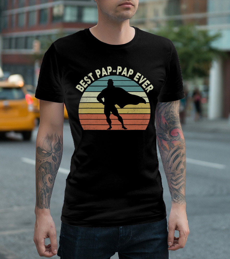 Best Pap Pap Ever Vintage Superhero Silhouette Retro Sunset T-Shirt