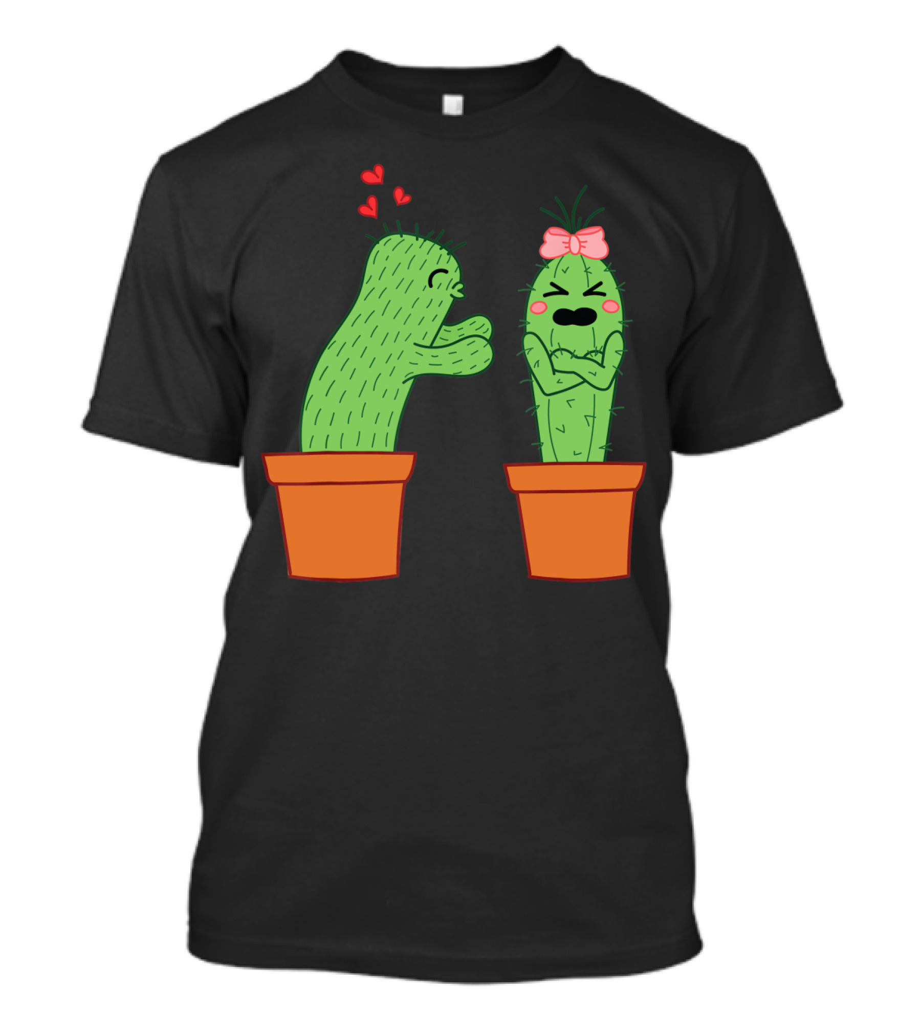 Funny Cactus Succulent Lovers Cartoon Cacti Romantic Gesture With Hearts And Bow T-Shirt
