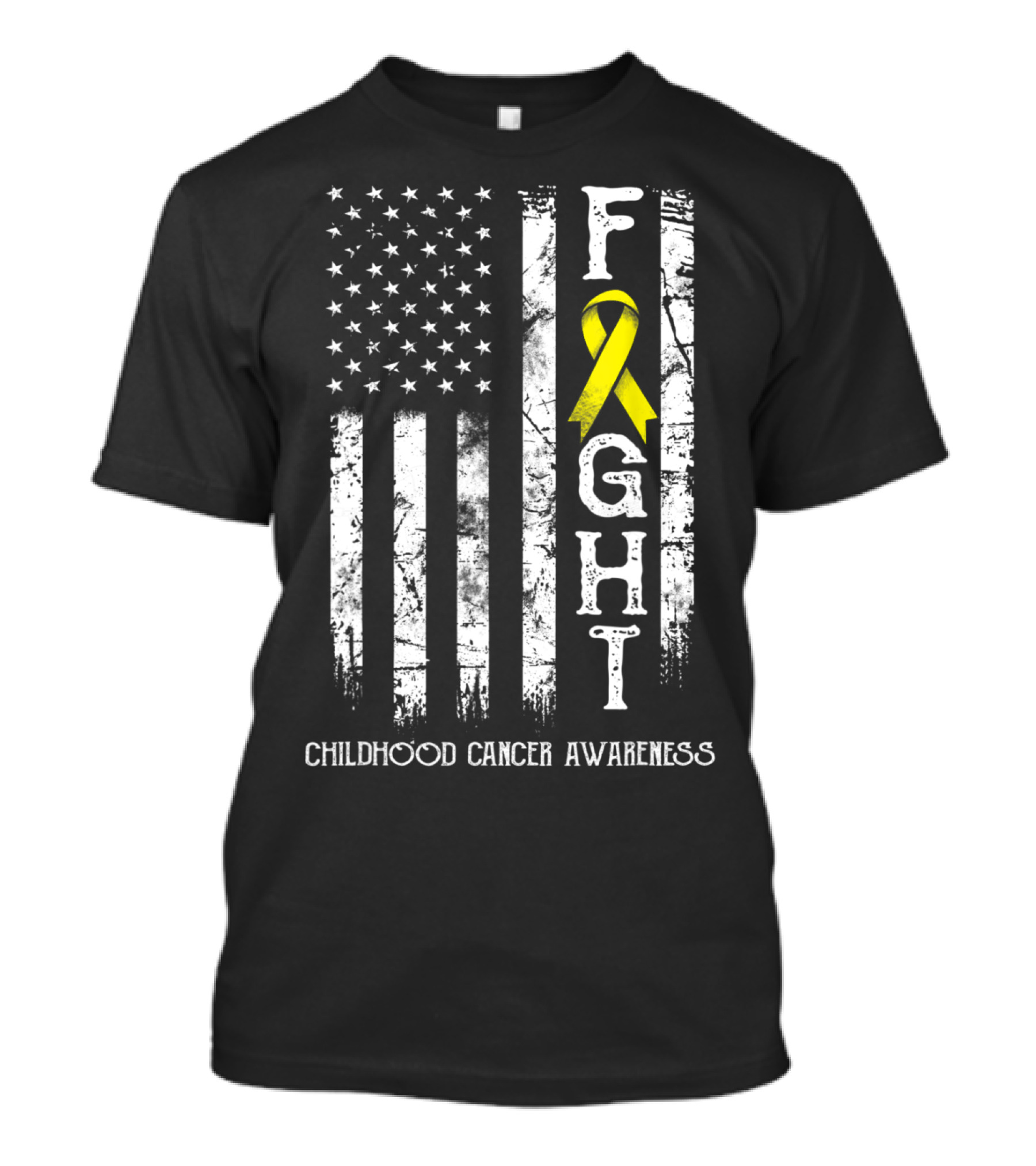Fight Childhood Cancer Awareness US Flag Yellow T-Shirt