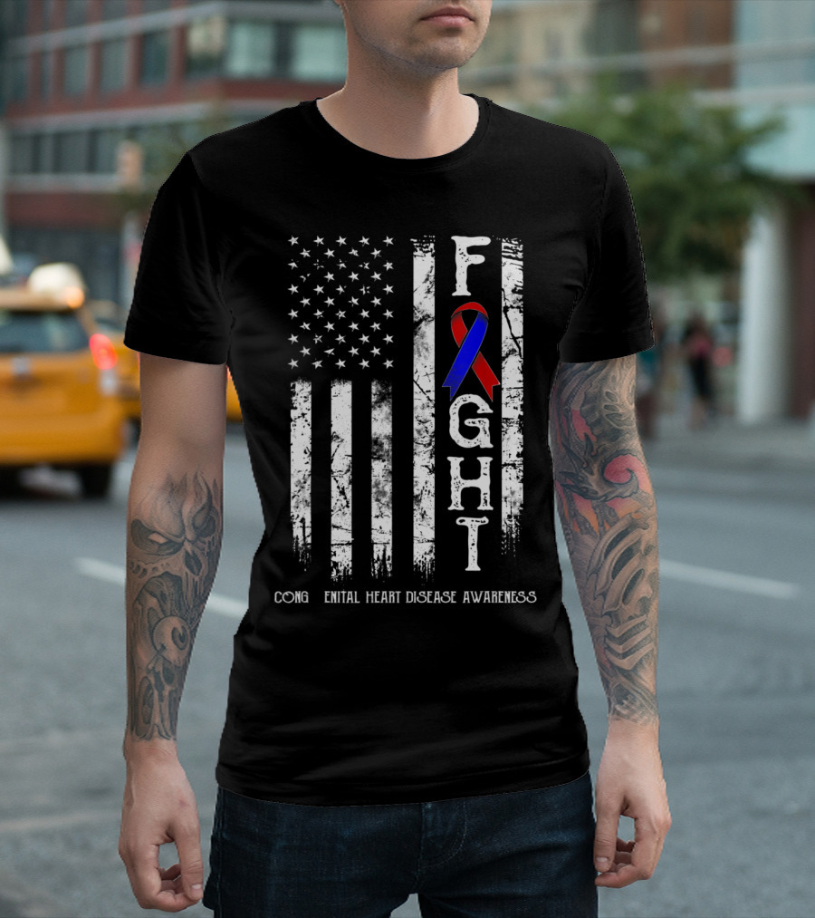 Congenital Heart Disease Awareness Fight US Flag T-Shirt
