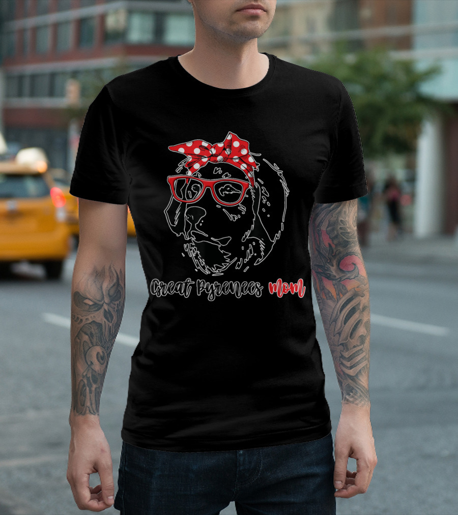 Great Pyrenees Mom with Red Polka Dot Turban and Glasses T-Shirt