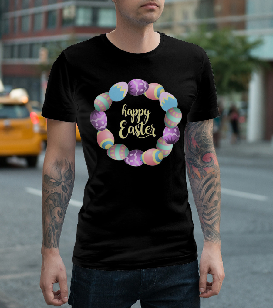 Happy Easter Egg Wreath Cute Hunting Catholic T-Shirt