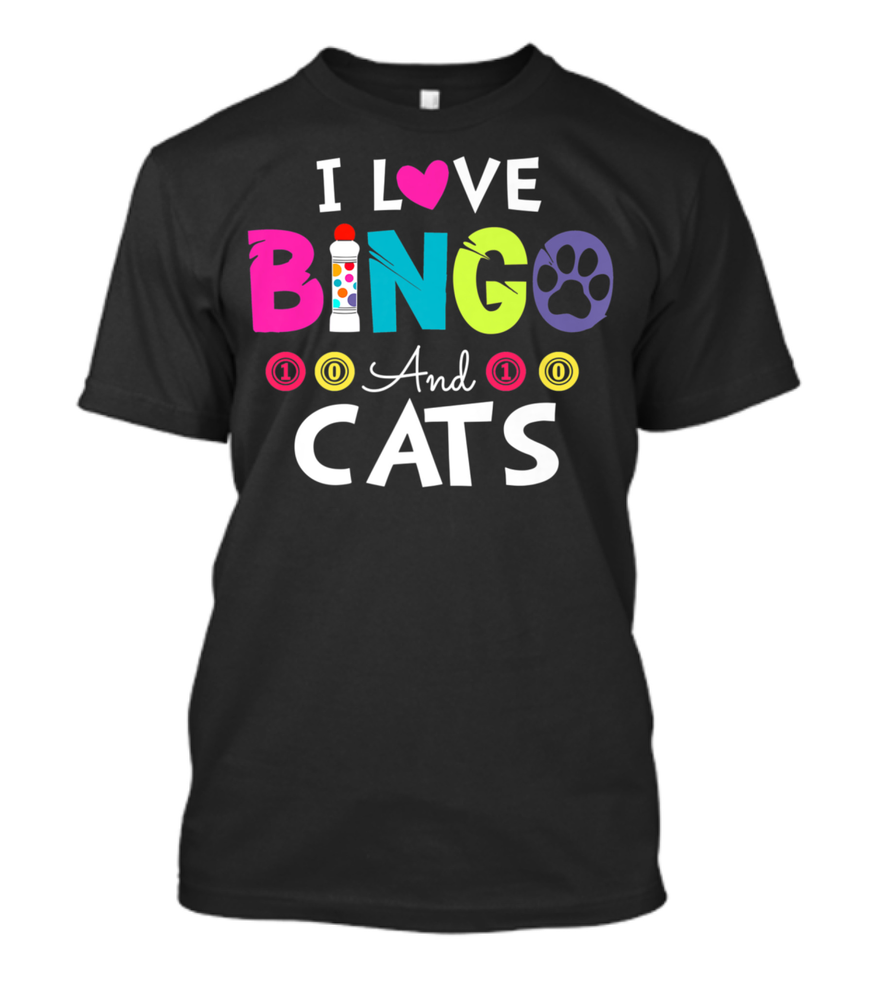 I Love Bingo Cats Paw Print Humor Lucky Player T-Shirt