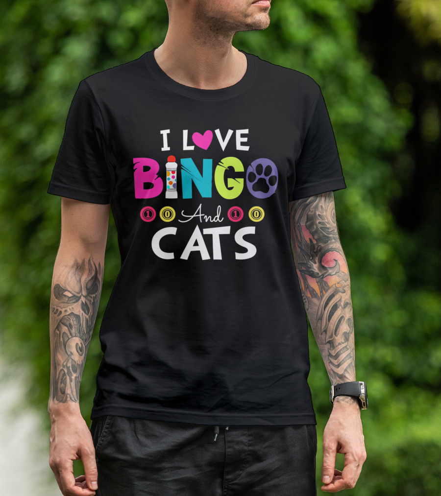 I Love Bingo Cats Paw Print Humor Lucky Player T-Shirt