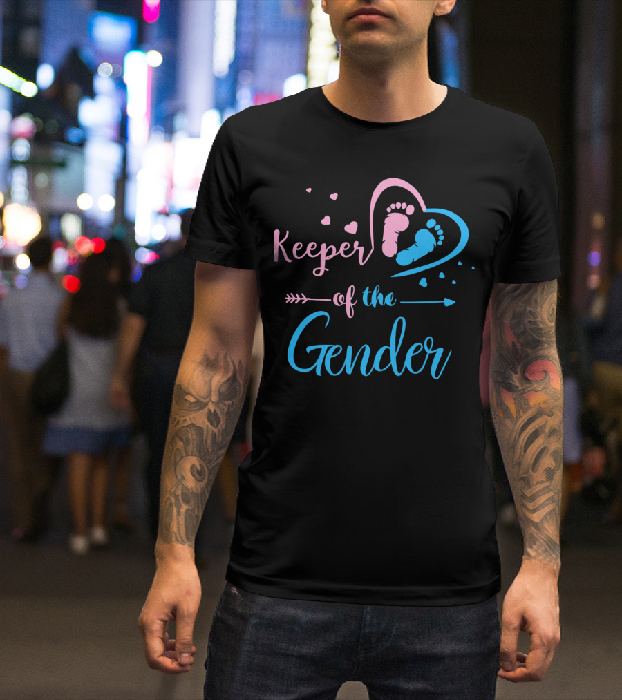 Keeper Of The Gender Cute Baby Footprints Heart Arrow T-Shirt