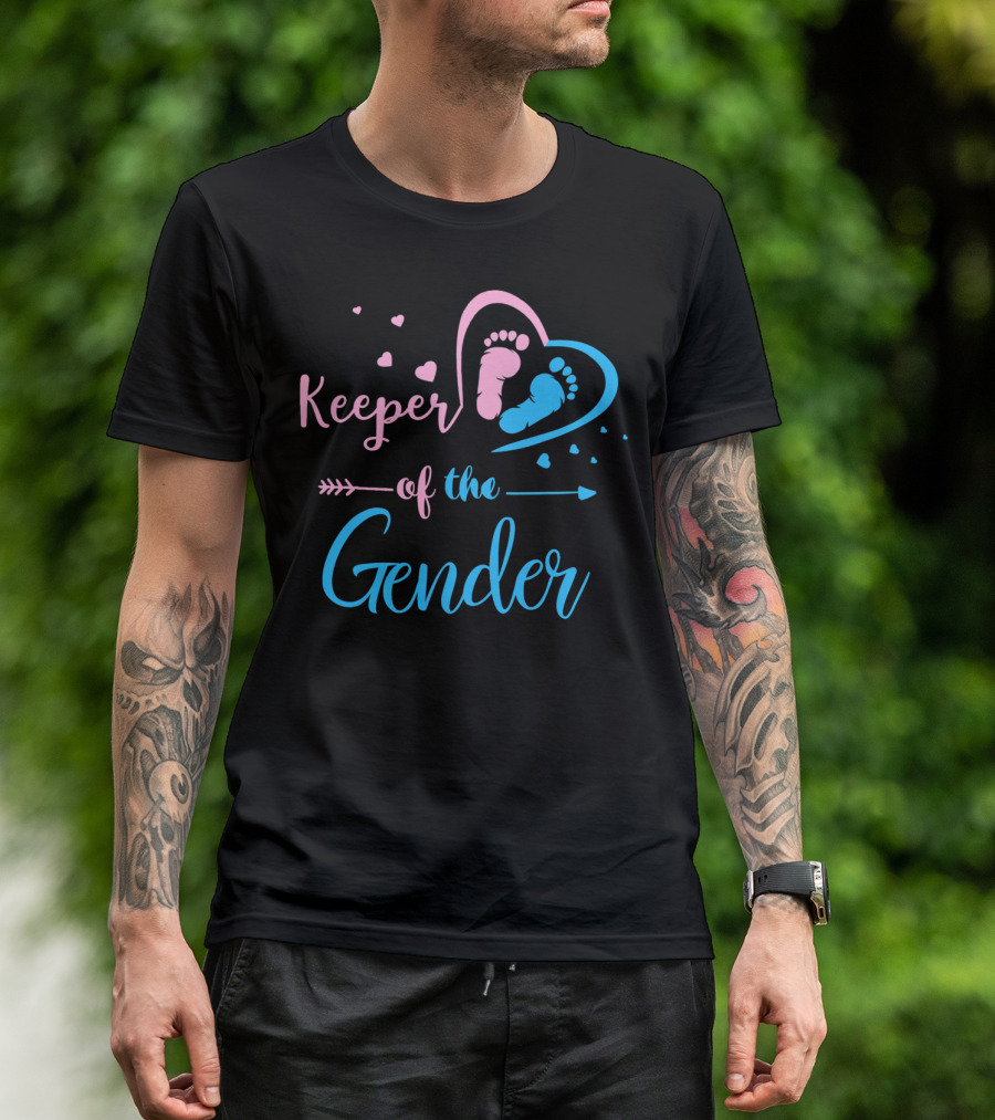 Keeper Of The Gender Cute Baby Footprints Heart Arrow T-Shirt