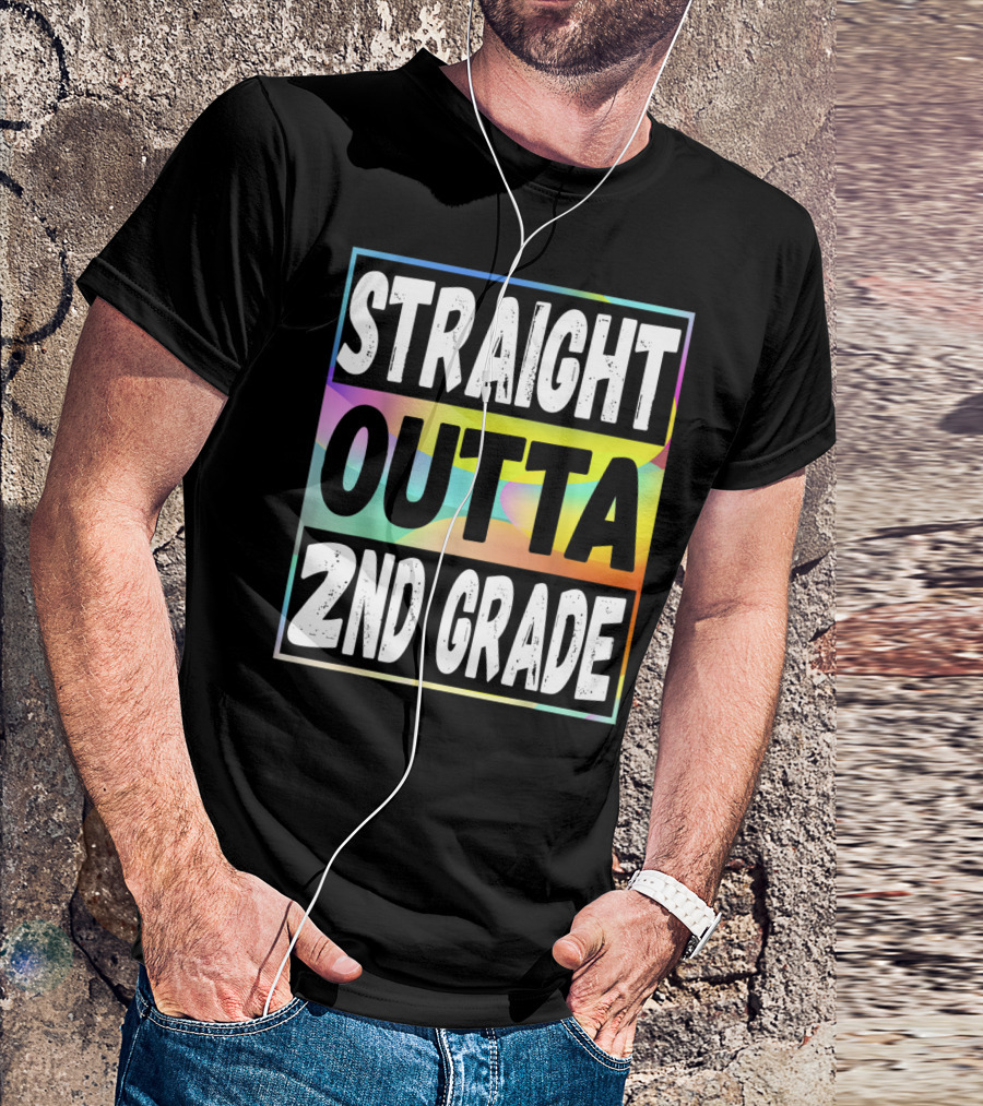 Straight Outta 2nd Grade Colorful Background T-Shirt
