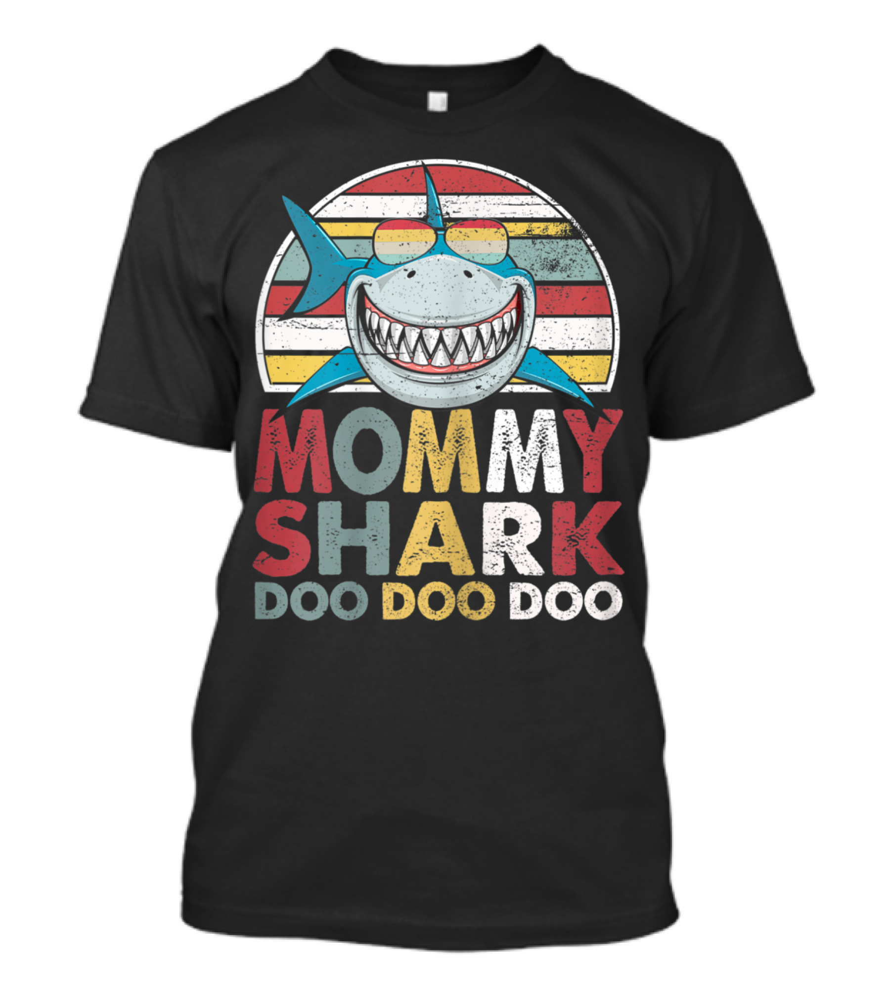 Mommy Shark Doo Doo Doo Funny Birthday Mothers Vintage Retro Stripes T-Shirt