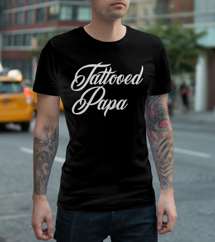 Tattooed Papa Biker Beard Tattoo Dad T-Shirt