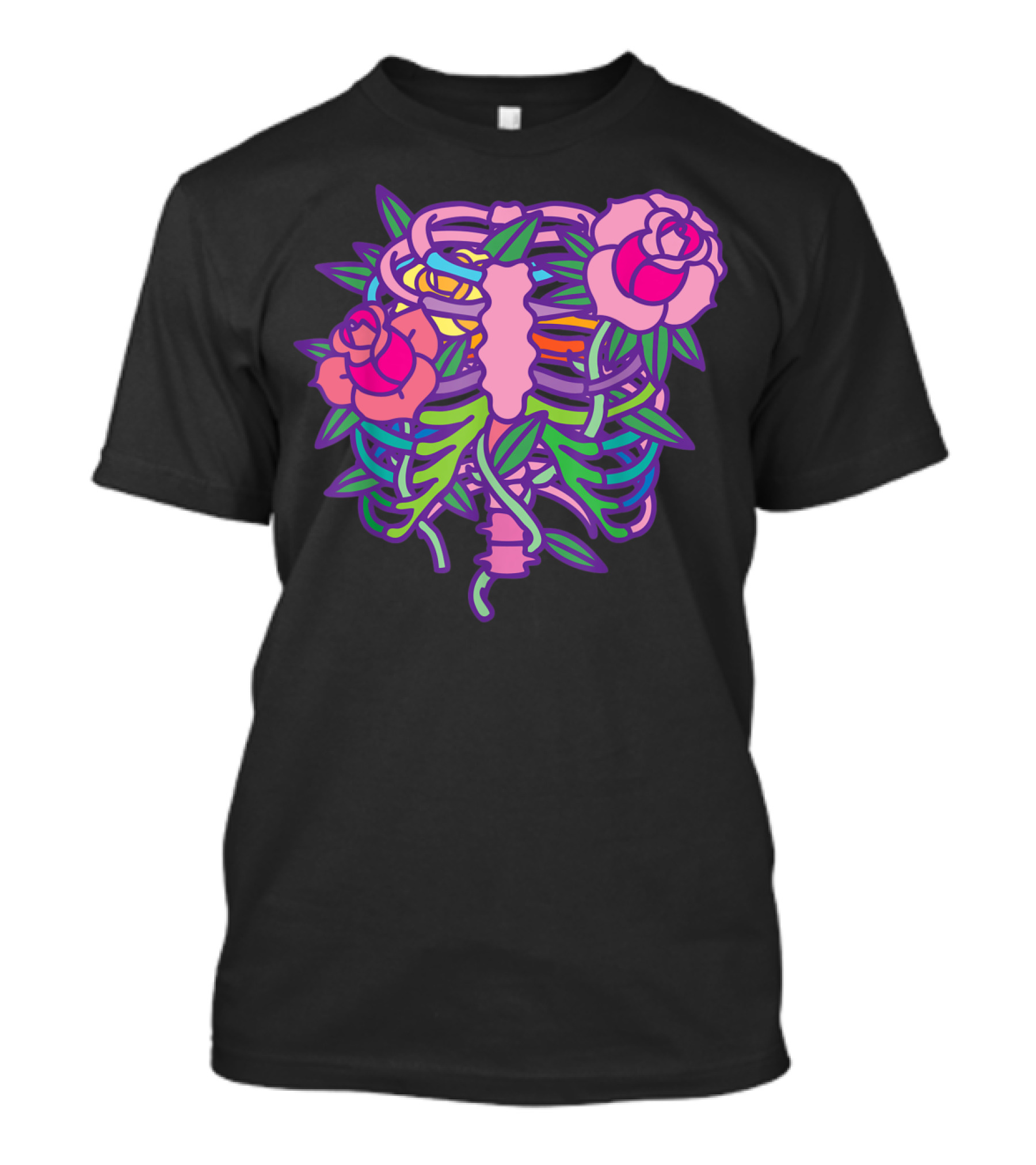 Pastel Goth Aesthetic Anime Rib Cage Roses T-Shirt