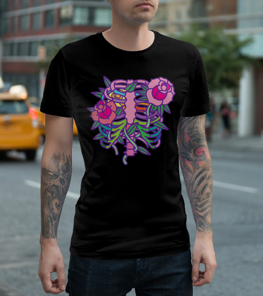 Pastel Goth Aesthetic Anime Rib Cage Roses T-Shirt