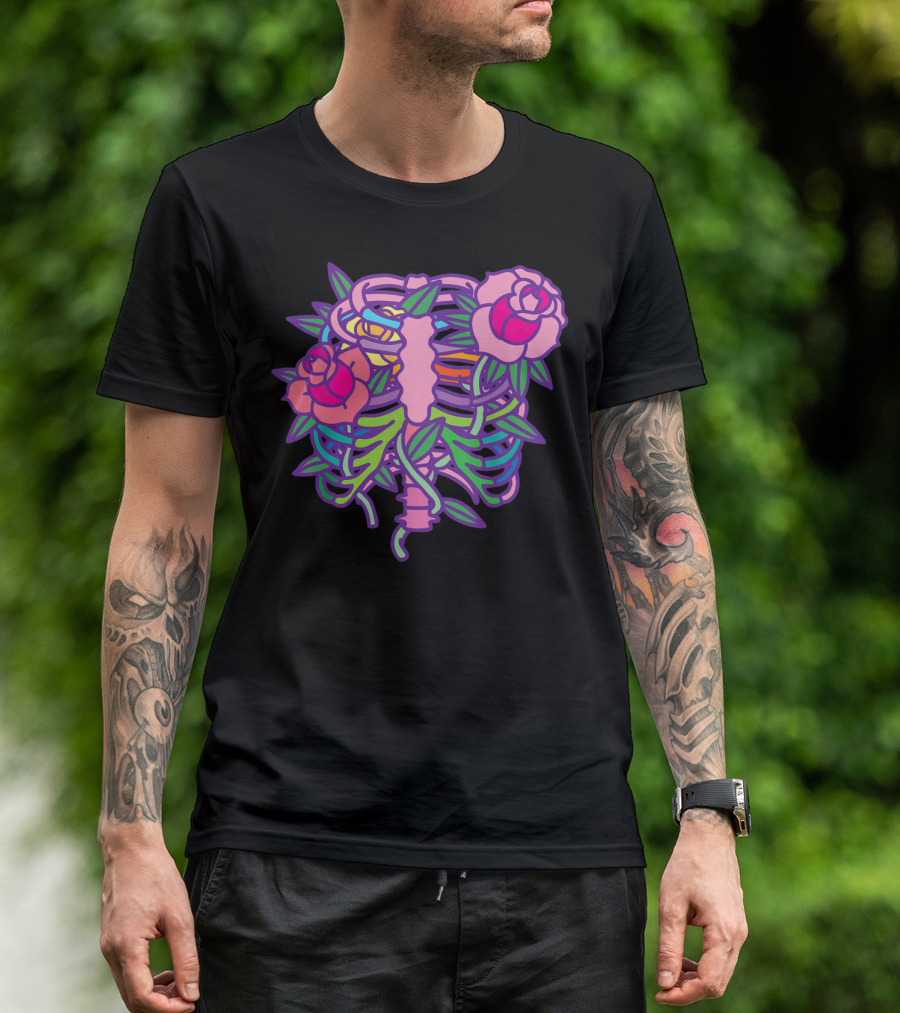Pastel Goth Aesthetic Anime Rib Cage Roses T-Shirt