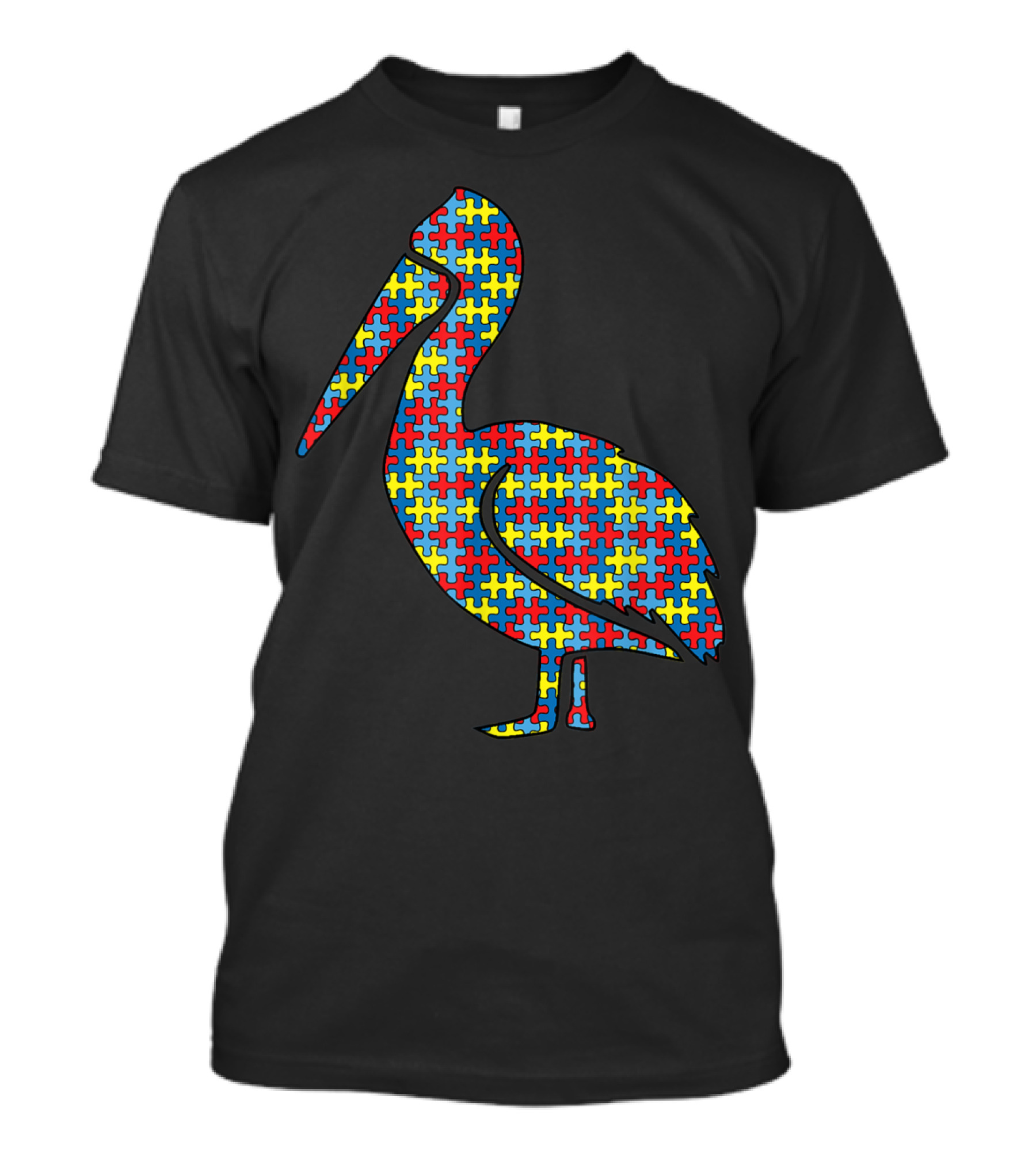 Pelican Autism Awareness Puzzle Pattern Bird Heron T-Shirt