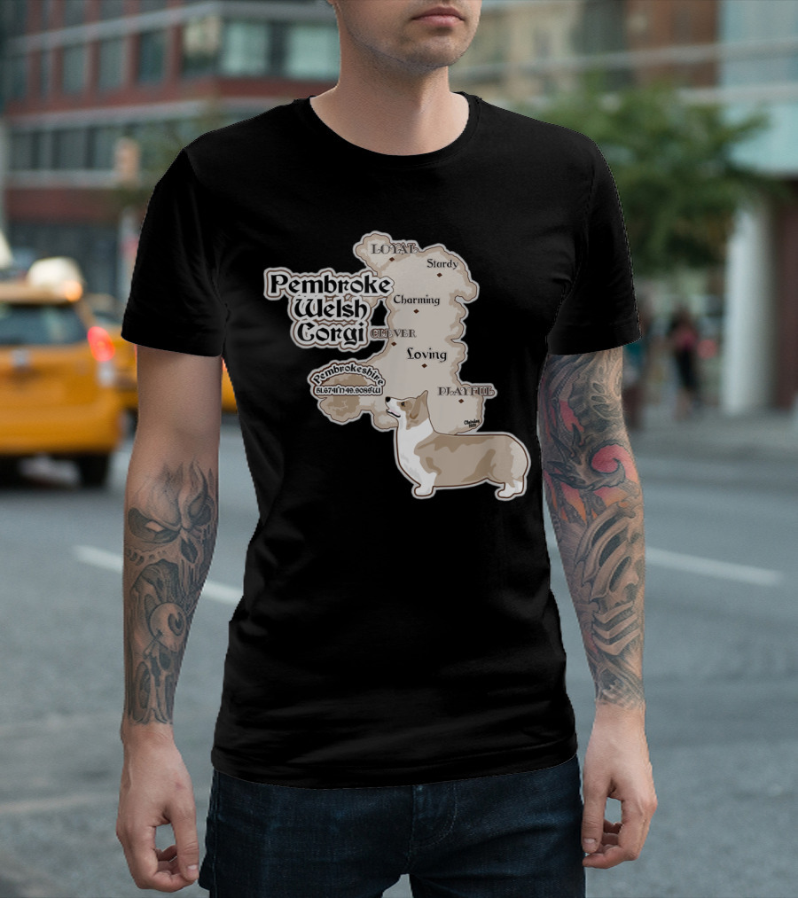 Pembroke Welsh Corgi Pembrokeshire Loyal Sturdy Charming Clever Loving Dog Hub Map of Wales T-Shirt