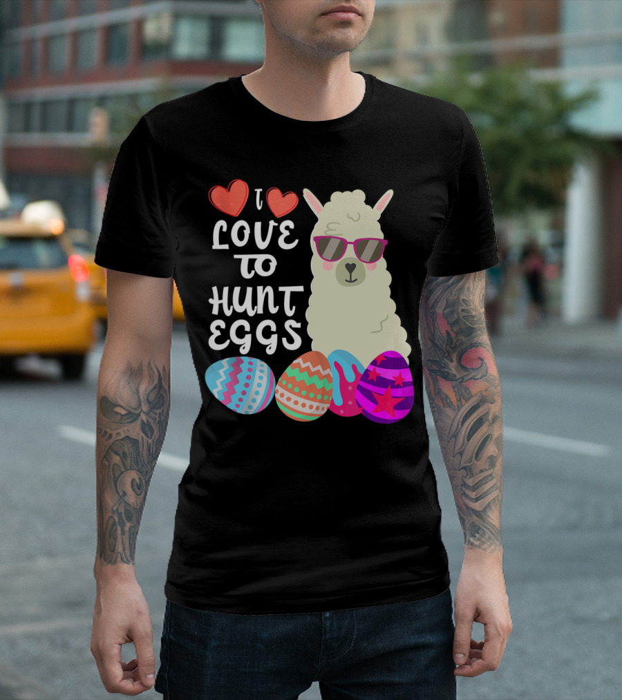 I Love to Hunt Eggs Llama Colorful Hoppy Easter T-Shirt