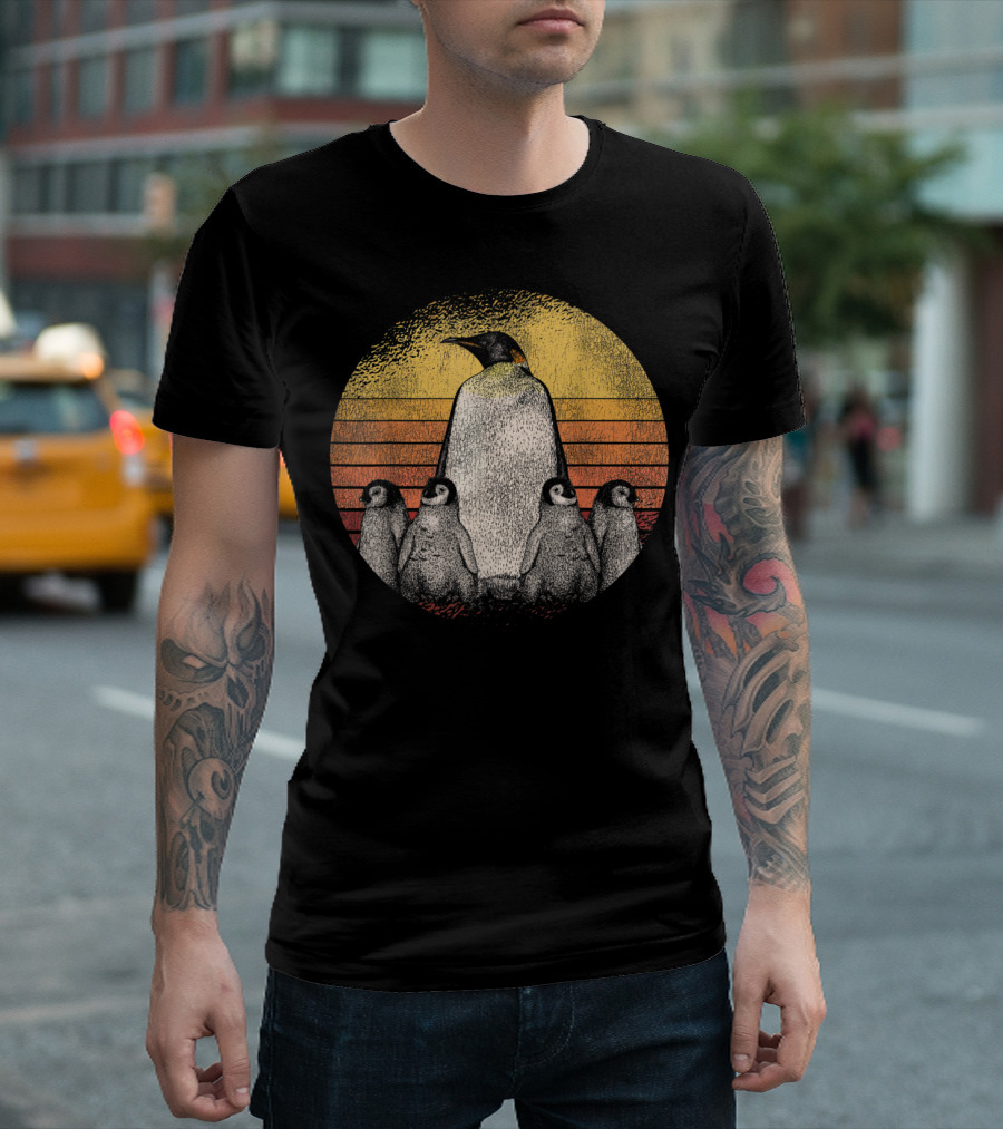 Penguin Family Vintage Sunset T-Shirt