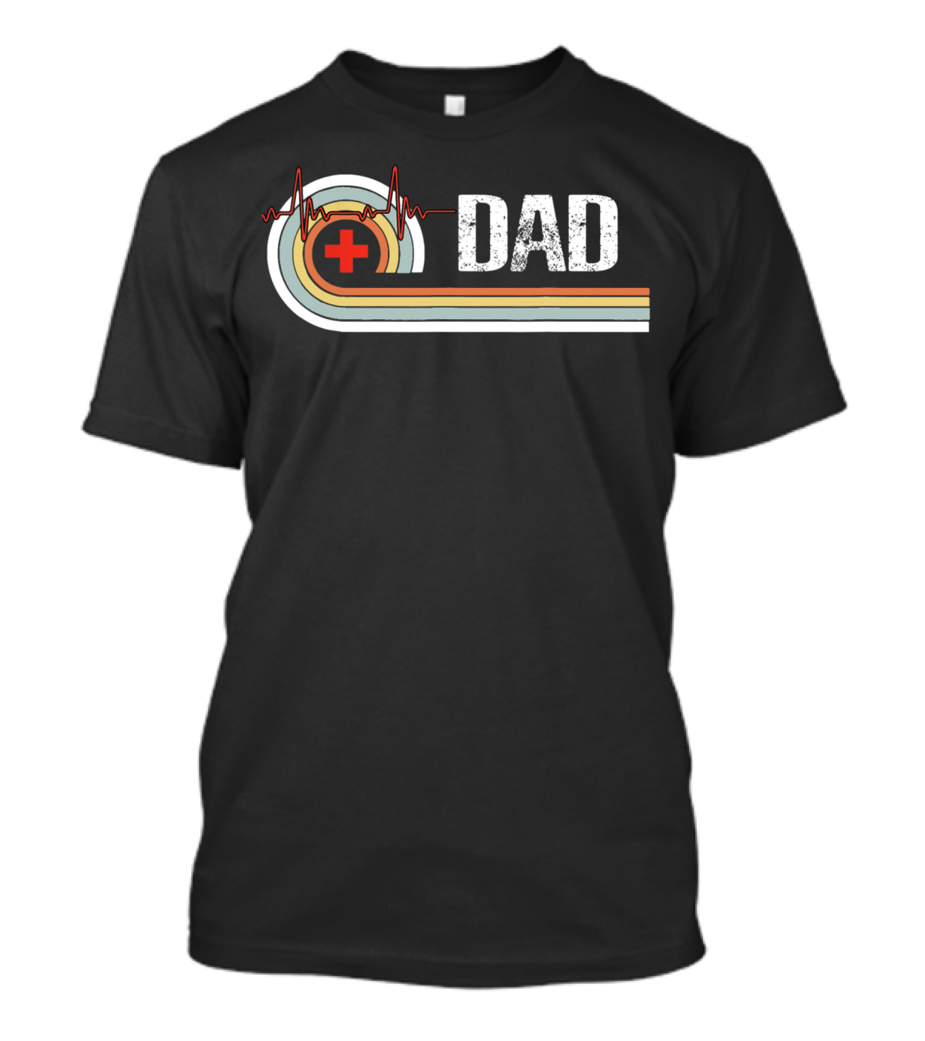 Vintage Retro Nurse Dad Funny Dad Heartbeat Cross T-Shirt