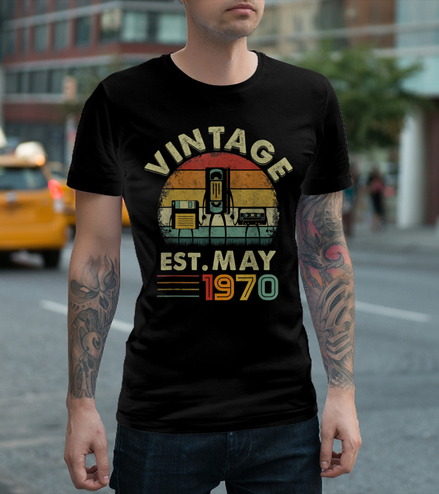 Vintage Est. May 1970 Retro Mixtape Floppy Disk Cassette T-Shirt