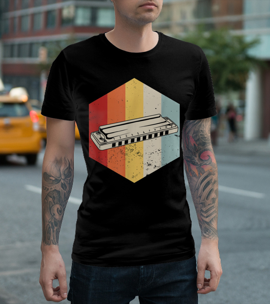 Retro Vintage Harmonica Mouth Classic Stripes T-Shirt