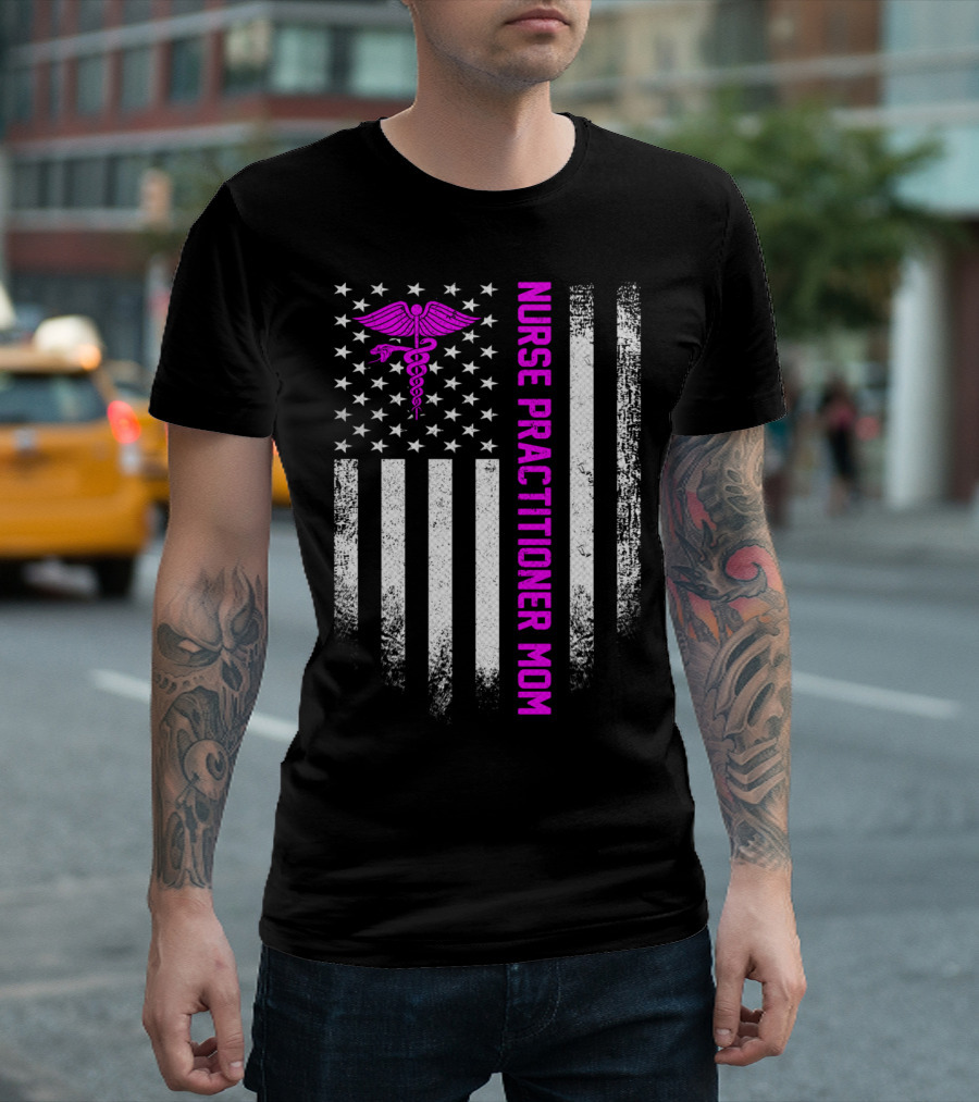 Nurse Practitioner Mom Vintage USA American Flag T-Shirt