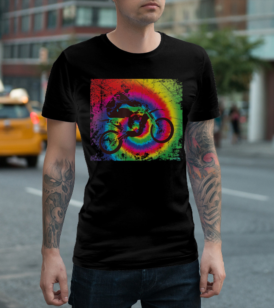 Retro Tie Dye Motocross Off Road Motorcycle T-Shirt