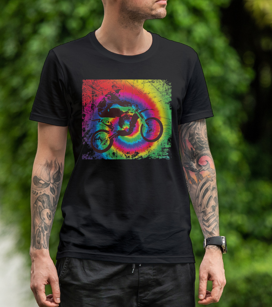 Retro Tie Dye Motocross Off Road Motorcycle T-Shirt