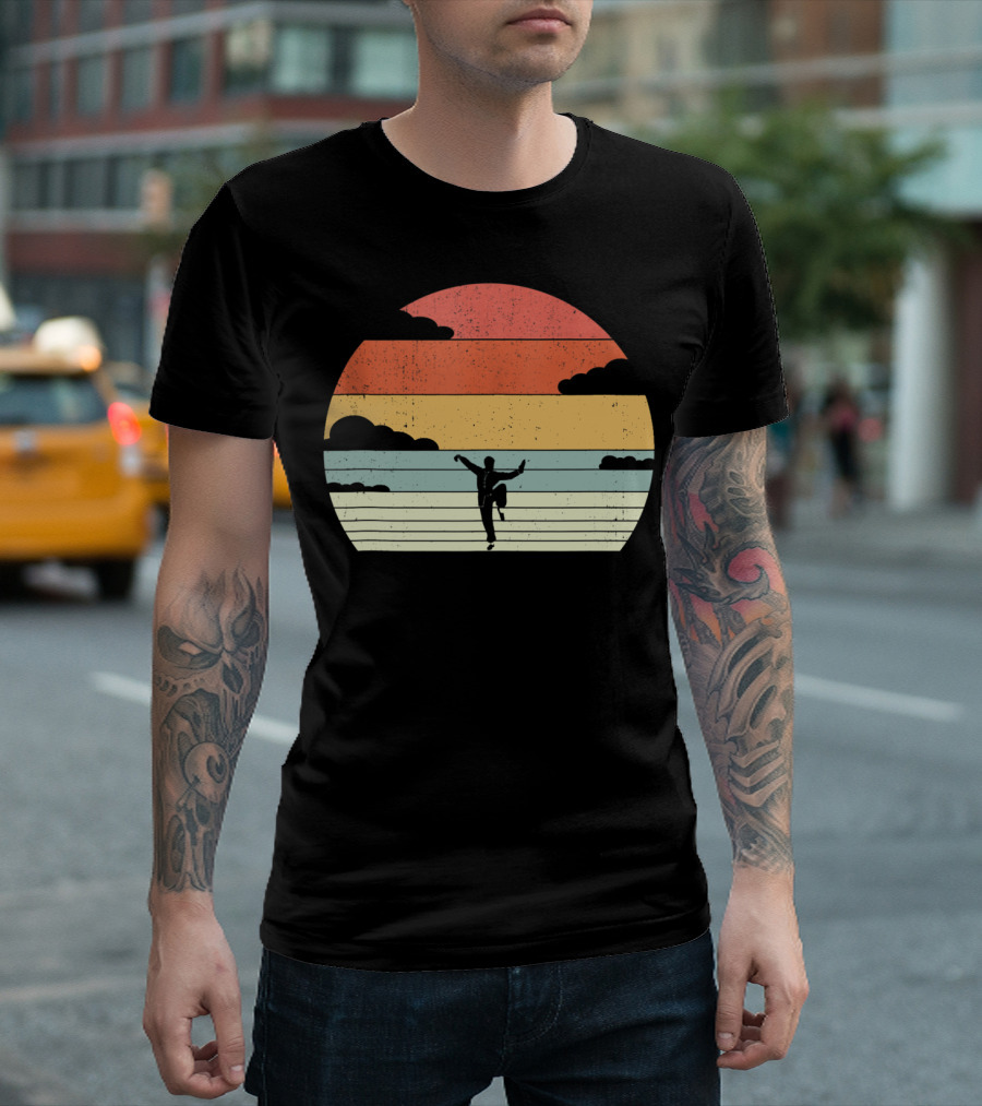 Retro Kung Fu Fighting Karate Vintage Sunset T-Shirt
