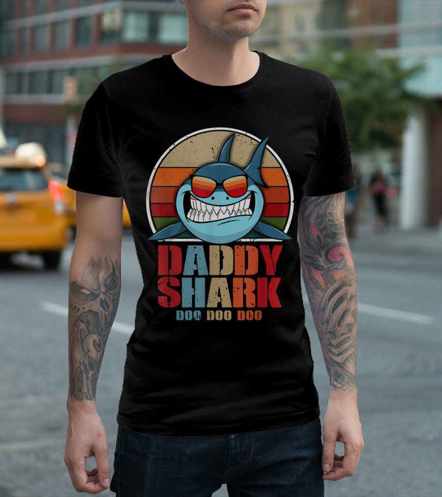 Daddy Shark Doo Doo Doo Vintage Best Dad Ever T-Shirt