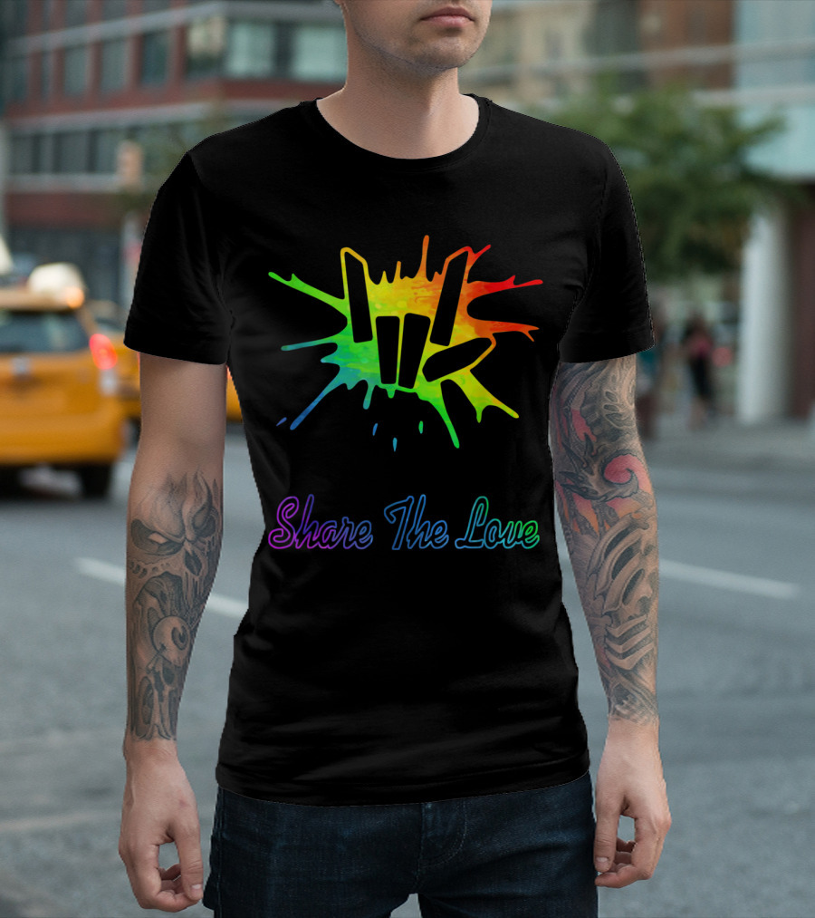 Share The Love Rainbow Peace Hand Splat T-Shirt