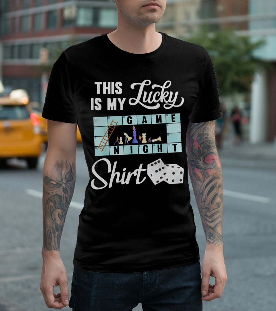 This Is My Lucky Game Night Shirt with Ladder and Dice Board Game Elements T-Shirt