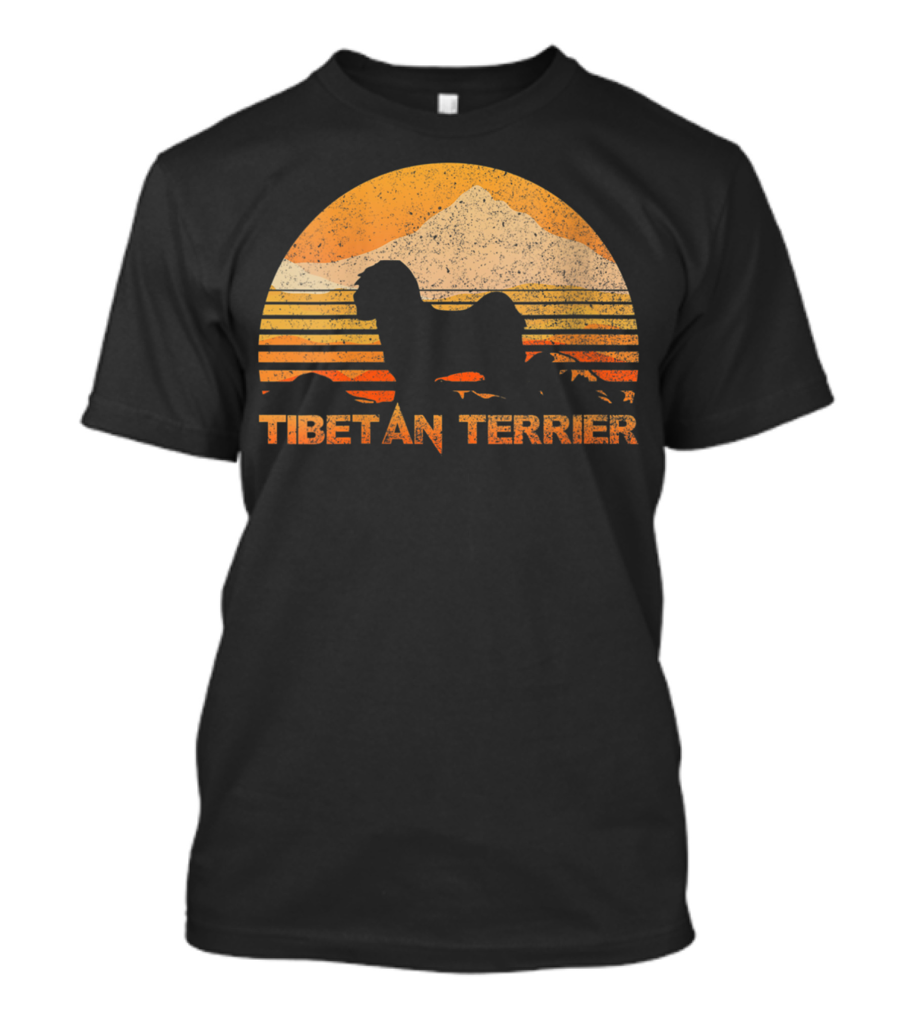Tibetan Terrier Sunset Silhouette Vintage Lover T-Shirt