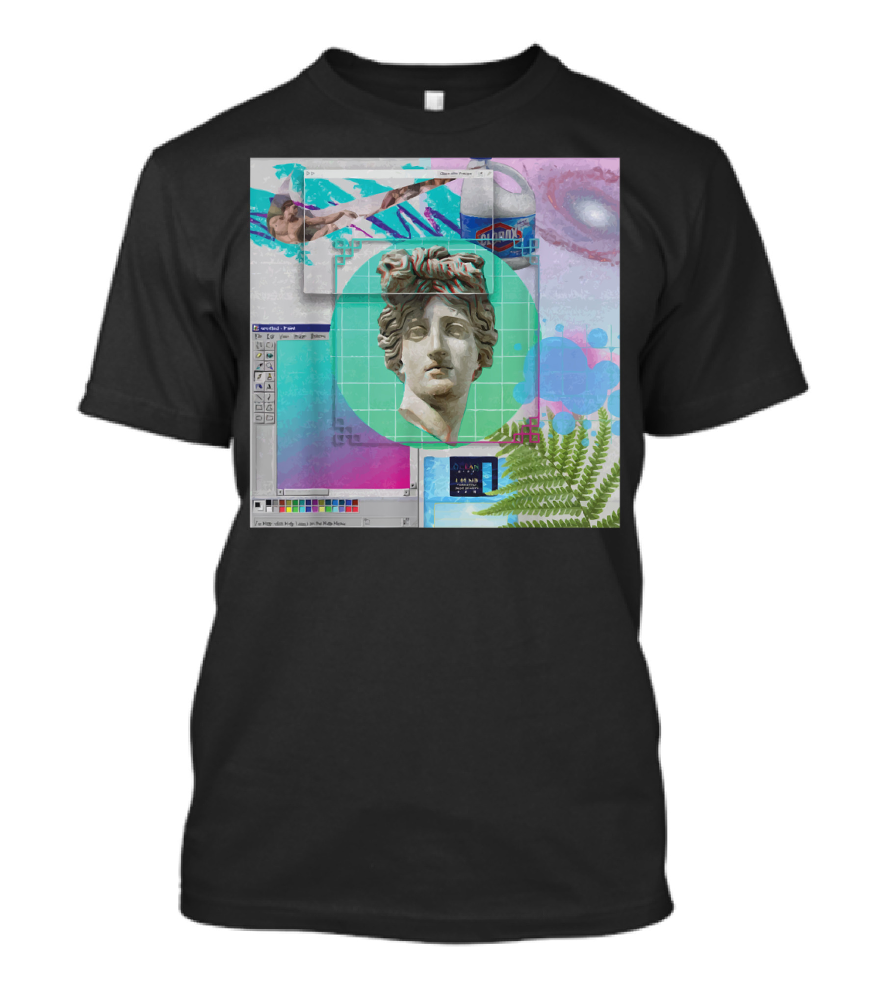 Vaporwave Retrowave Statue With Retro 80s Windows Elements And Galactic Can T-Shirt