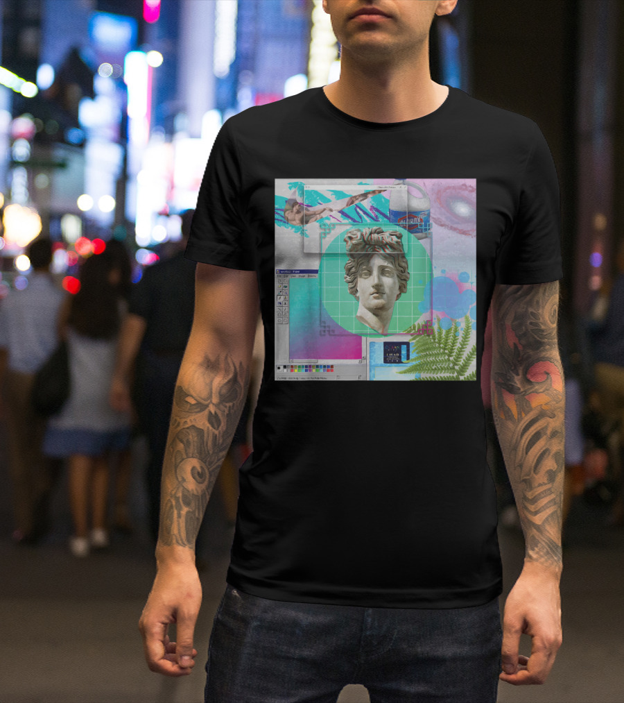 Vaporwave Retrowave Statue With Retro 80s Windows Elements And Galactic Can T-Shirt
