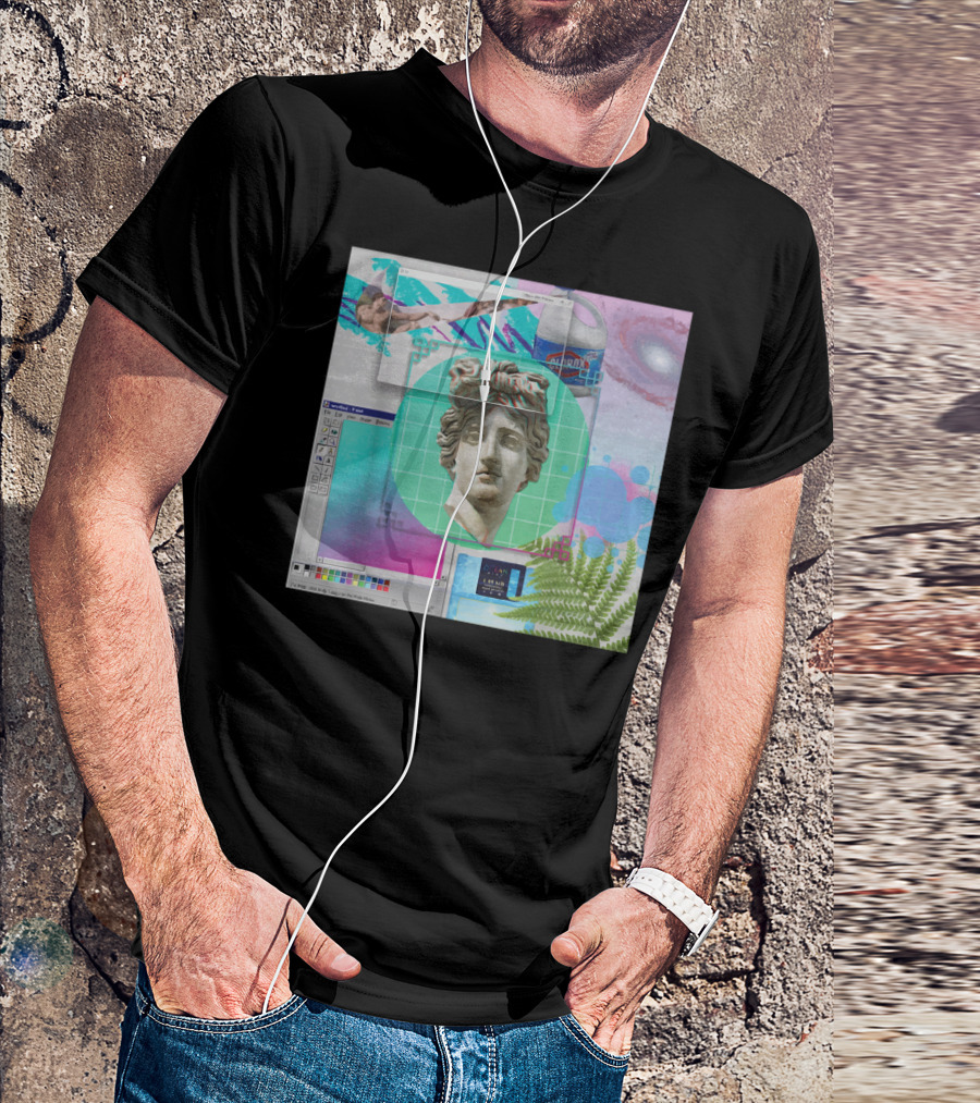 Vaporwave Retrowave Statue With Retro 80s Windows Elements And Galactic Can T-Shirt