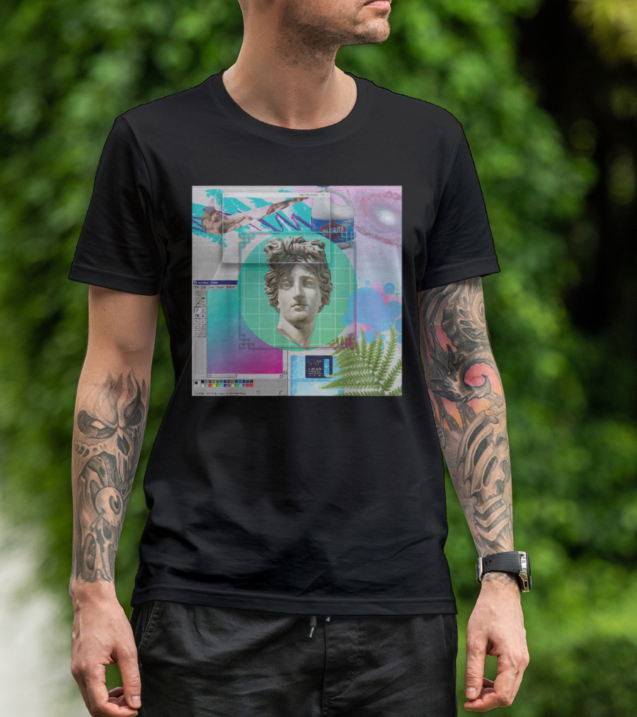 Vaporwave Retrowave Statue With Retro 80s Windows Elements And Galactic Can T-Shirt