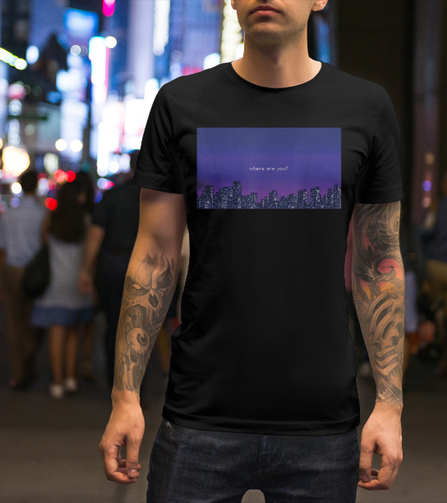 Vaporwave Aesthetic Sad Lofi Retrowave Pixel Where Are You City Skyline T-Shirt