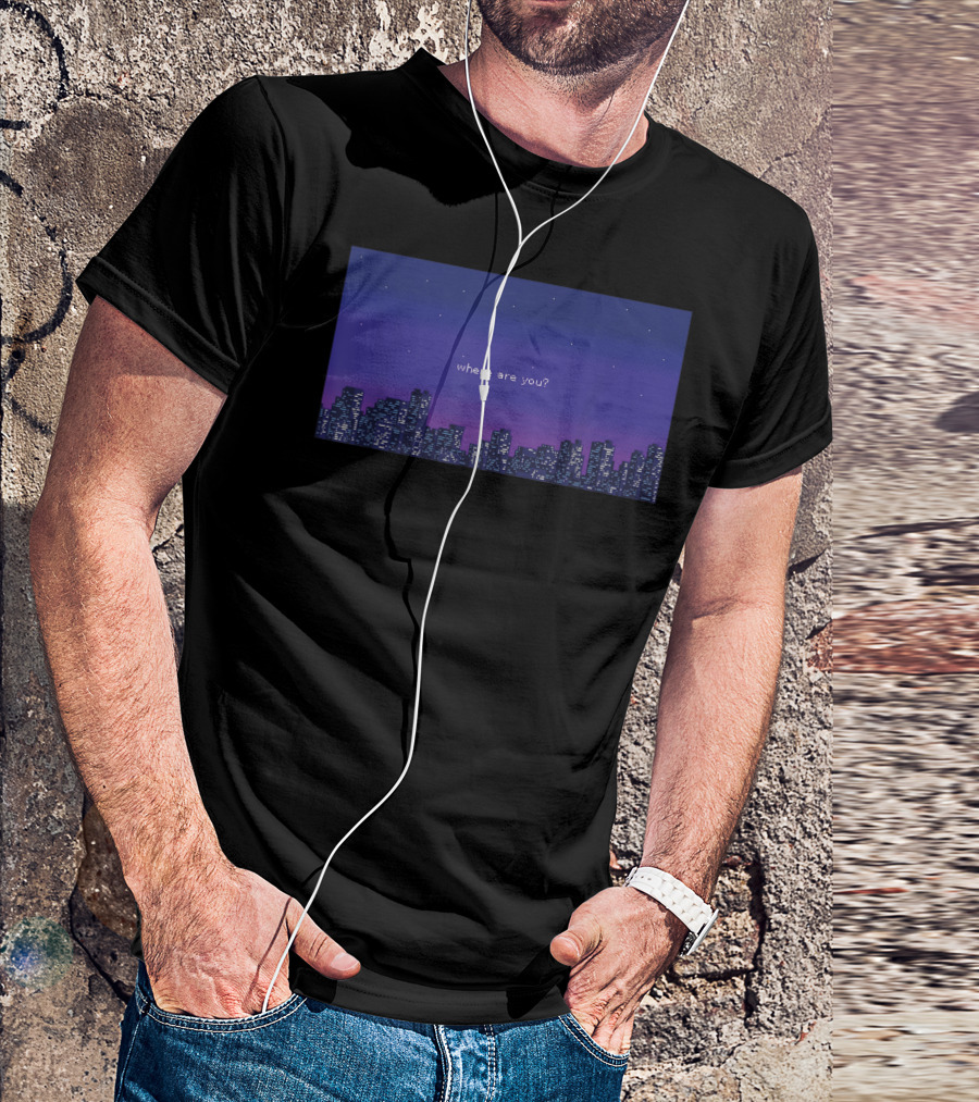 Vaporwave Aesthetic Sad Lofi Retrowave Pixel Where Are You City Skyline T-Shirt