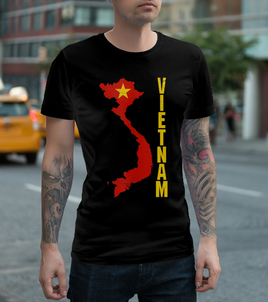Vietnam Souvenir Map with Vietnamese Flag Star T-Shirt