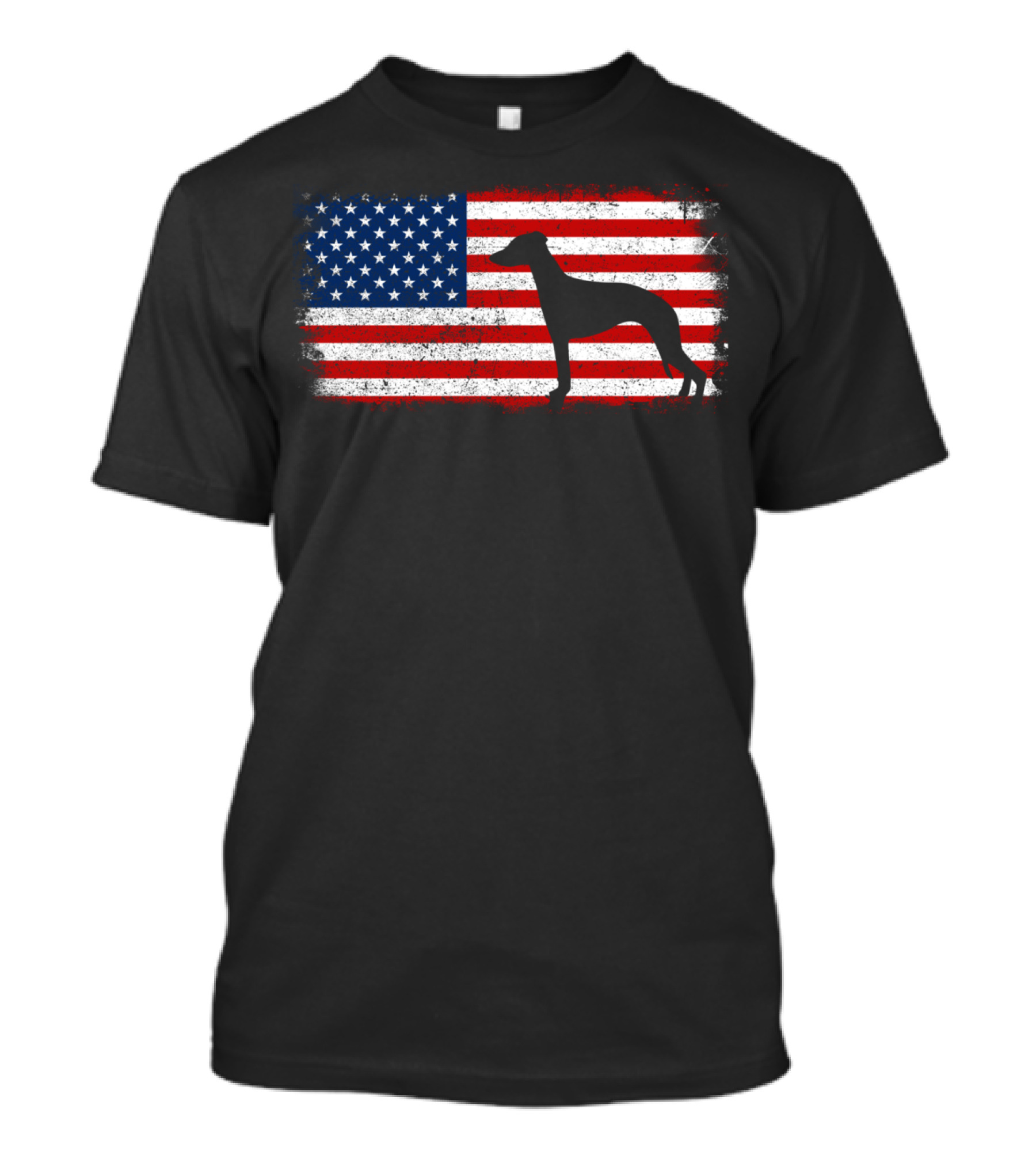 Whippet Silhouette Over American Flag Patriotic T-Shirt