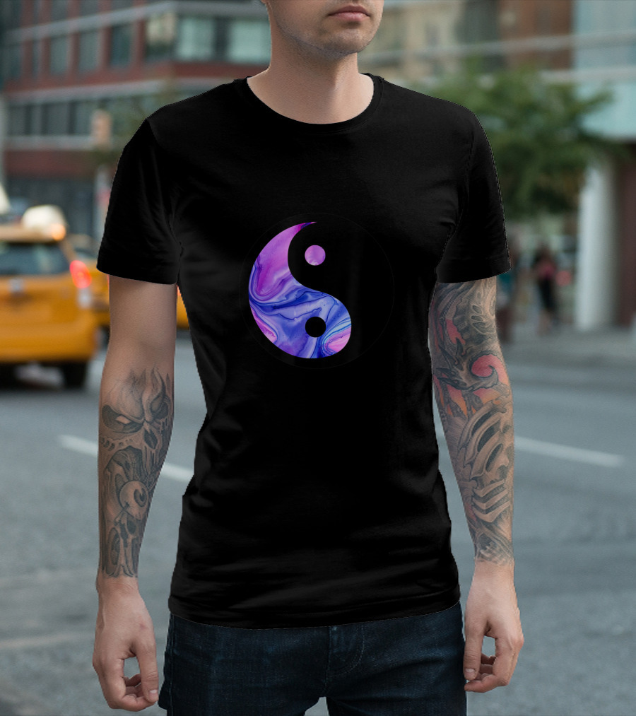 Yin Yang Cool Purple Blue Painted Marble Effect T-Shirt