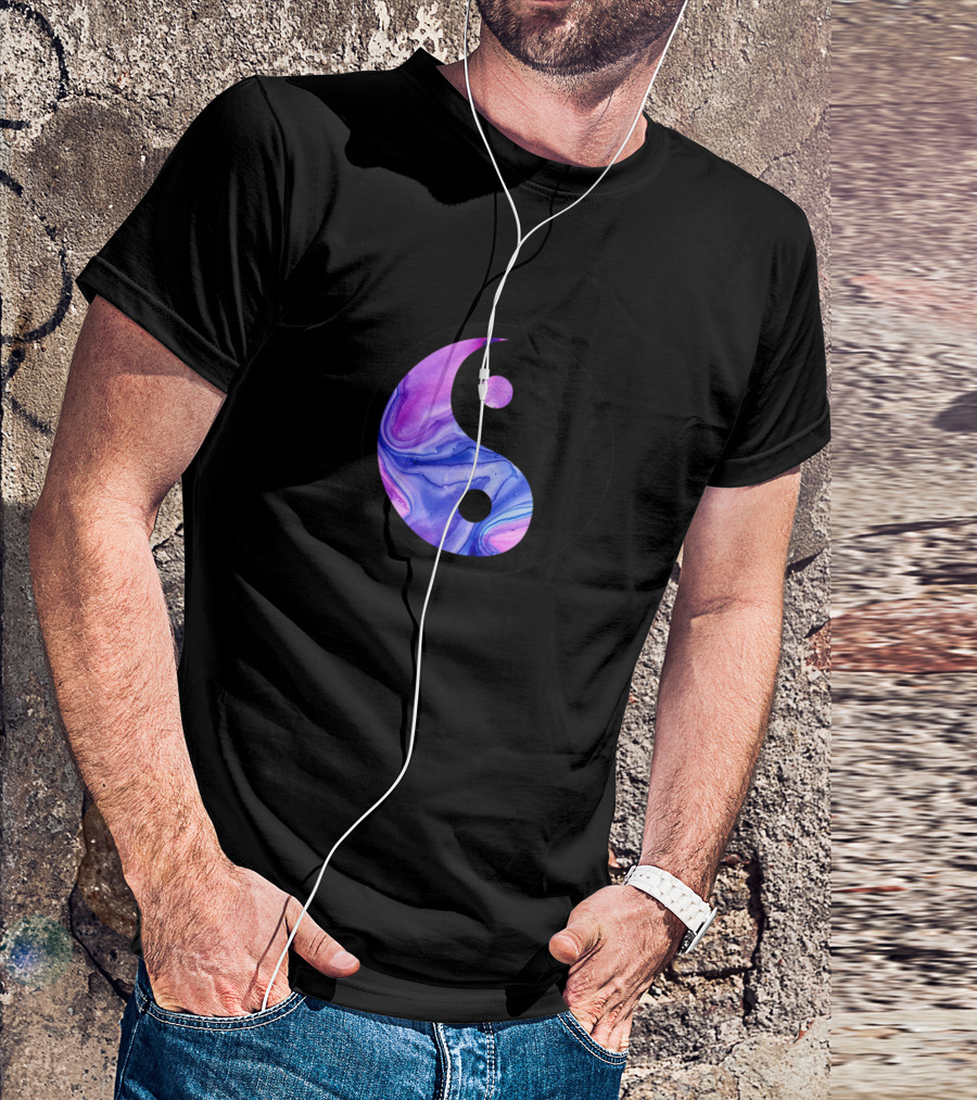 Yin Yang Cool Purple Blue Painted Marble Effect T-Shirt