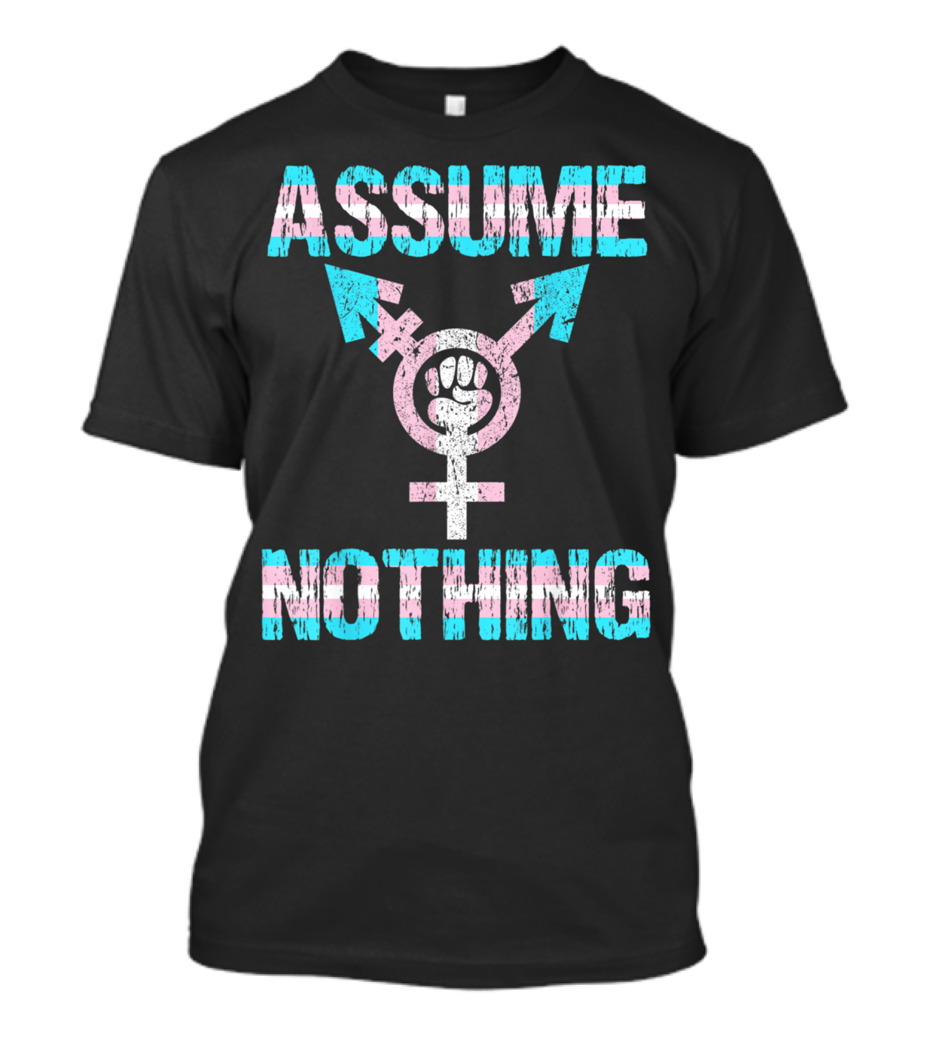 Assume Nothing Transgender Pride Flag Symbol With Fist T-Shirt