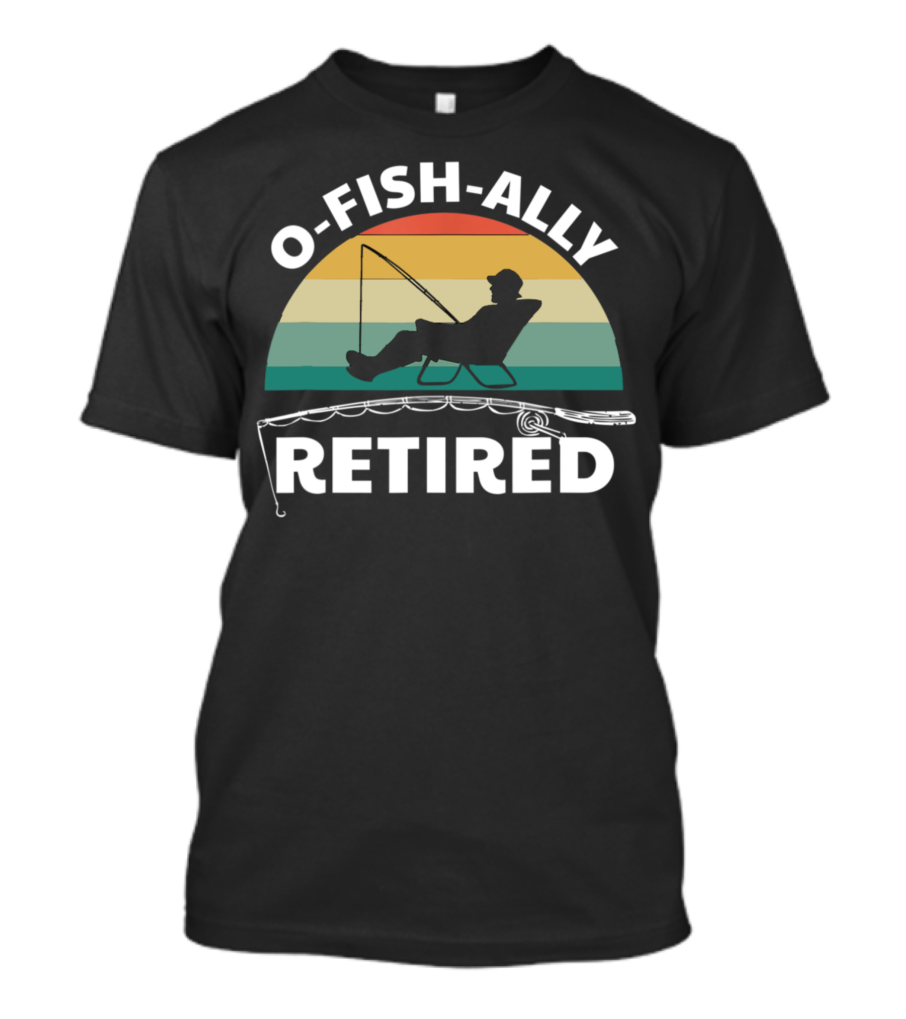 O-Fish-Ally Retired Fishing Silhouette Vintage Sunset T-Shirt