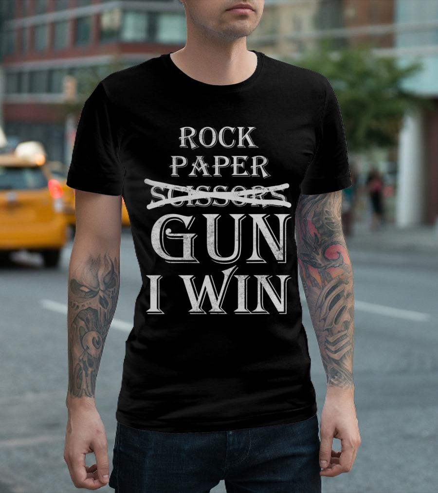 Rock Paper Scissors Gun I Win Vintage Gun Joke T-Shirt