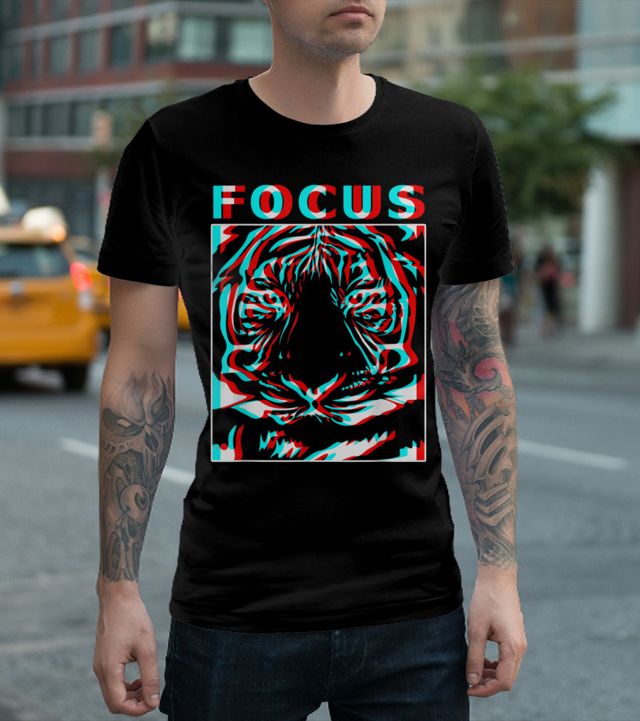 Focus Optical Illusion Tiger Head Motivational T-Shirt