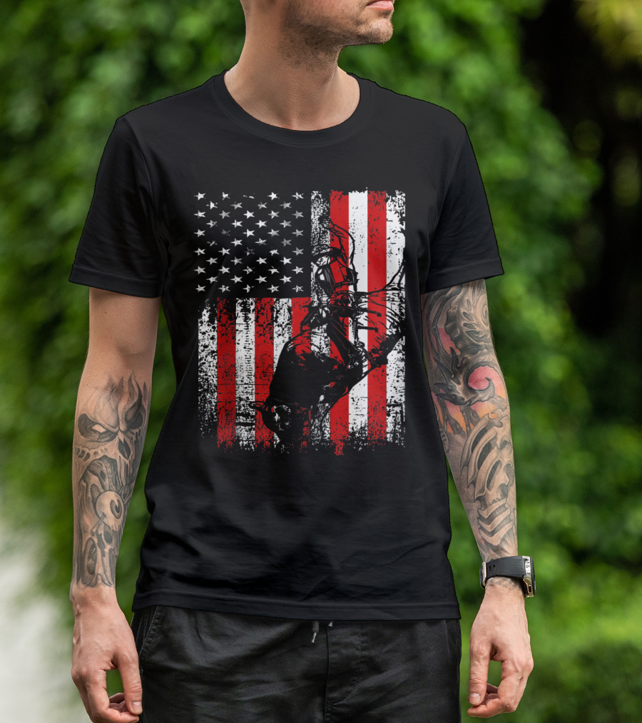American Flag Bull Rider Men's Patriotic T-Shirt