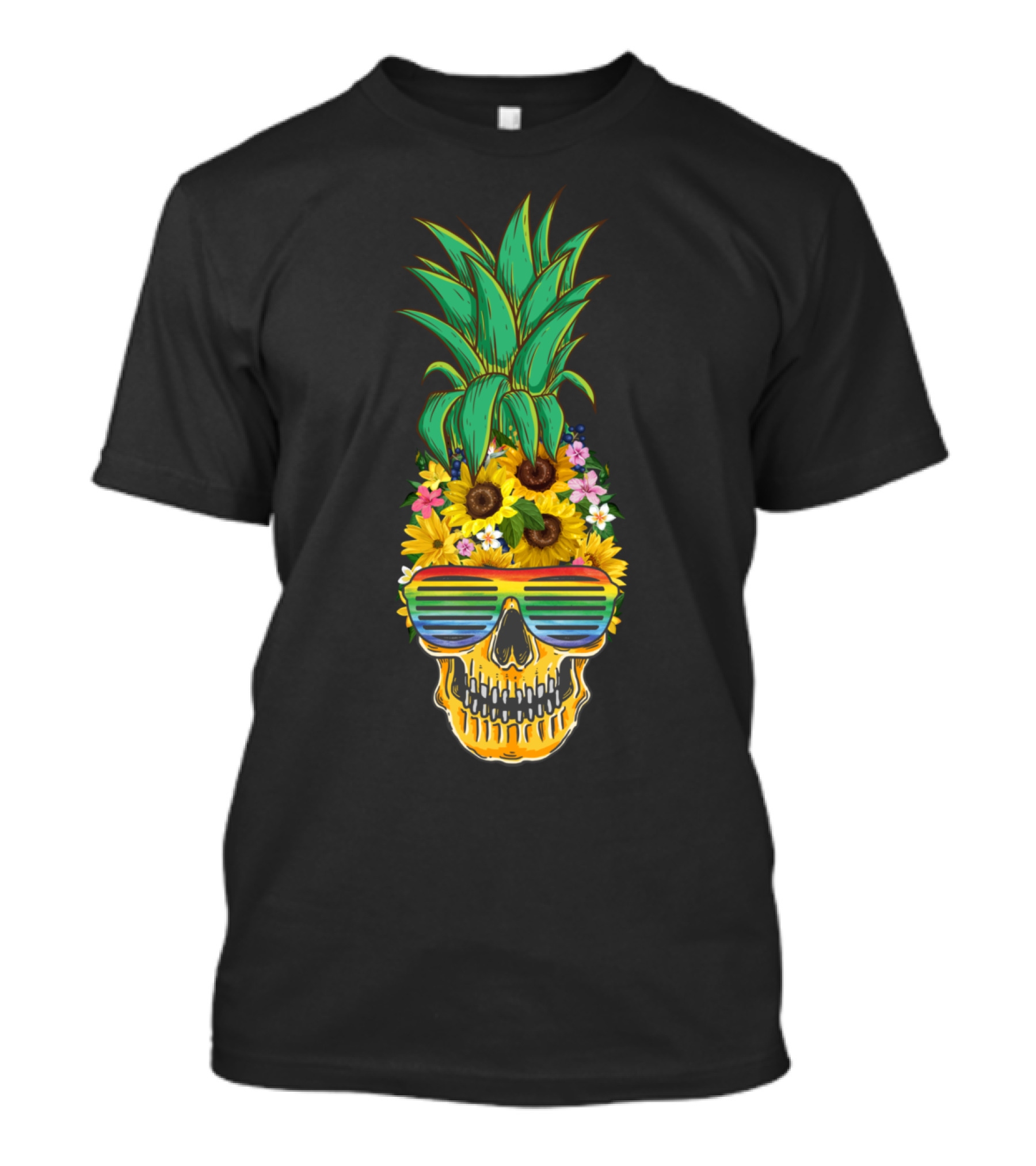 Aloha Tropical Hawaiian Skull With Pineapple And Flowers T-Shirt