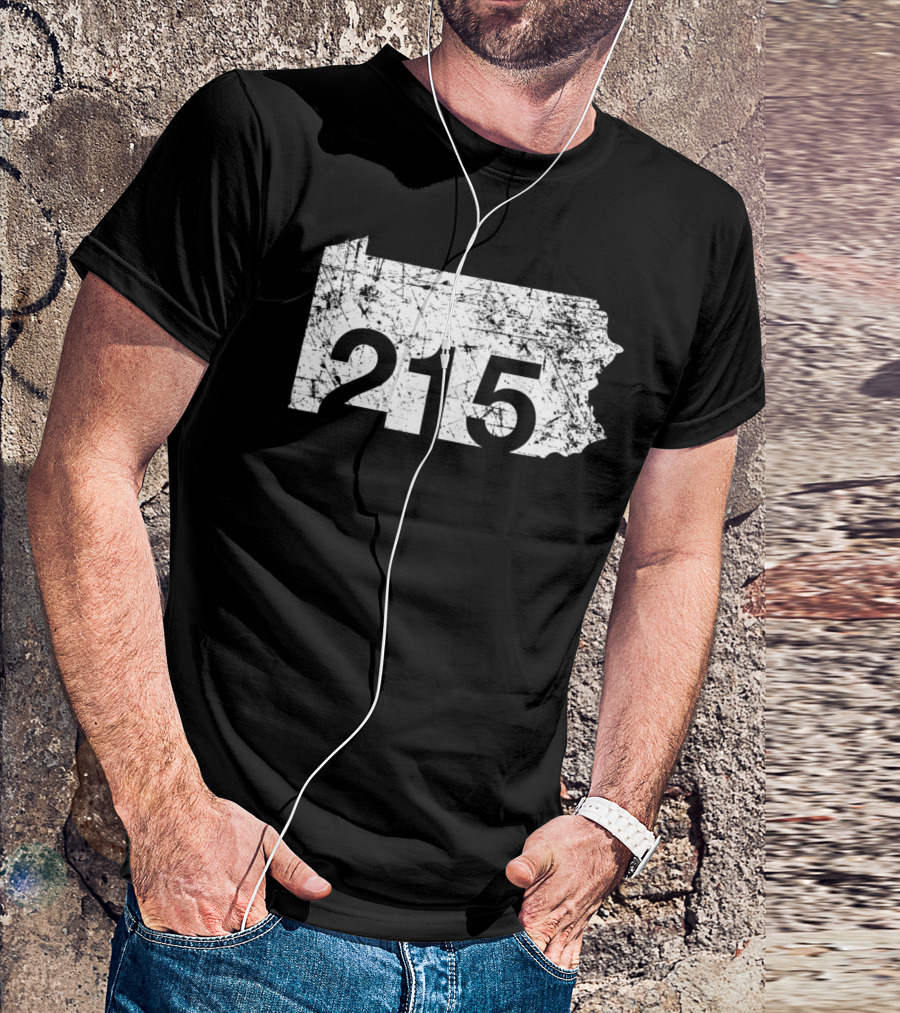 Philadelphia Pennsylvania 215 Area Code Grunge Map T-Shirt