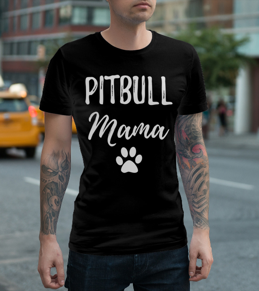 Pitbull Mama Funny Dog Paw Prints T-Shirt